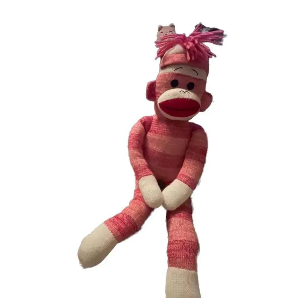Schylling Sock Monkey‎ Red Pink White Stripe With Hat Plush Stuffed Animal 22
